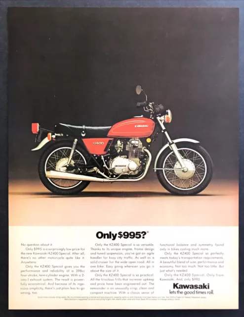 1976 Kawasaki KZ400 Special Motorcycle photo "Only $995?" vintage print ad