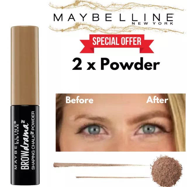 2 x Maybelline Eyebrow Powder - Brow Drama Shaping Chalk Powder - Medium Brown
