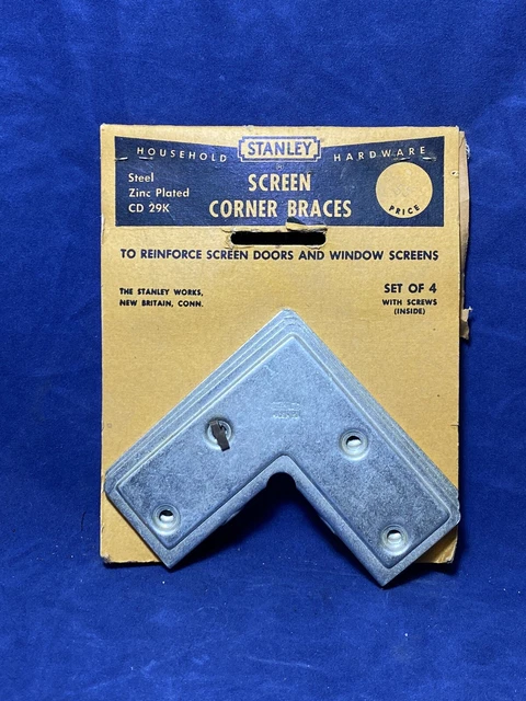 4 C.1935 NOS STANLEY Screen Door/Window Corner Braces on Original Display Card
