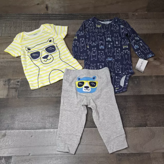 Carters Baby Boys 6 Months New Pants Set Love Bear with Sunglasses 3 Piece NWT