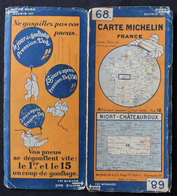 Carte 1928 MICHELIN 68 NIORT CHATEAUROUX Guide Bibendum pneu tyre map