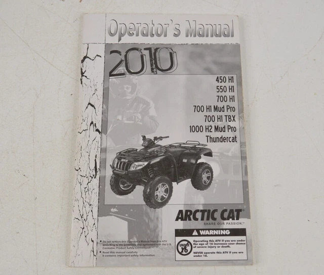 2010 Arctic Cat 450 550 700 ATV 4 Wheeler Owners Manual Specs Maintenance Book