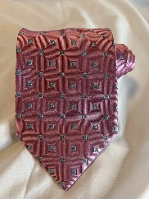 Harold Powell Pink/Blue Check/Geometric 100% Silk Necktie Tie Made in USA 58"x4"