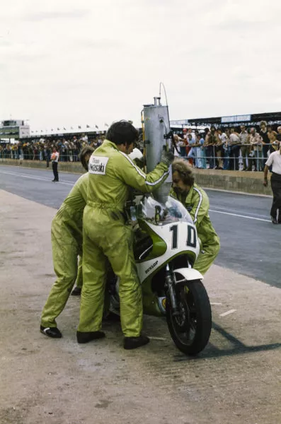 Barry Ditchburn, Kawasaki, is refuelled in the pits Motorcycle 1975 Old Photo