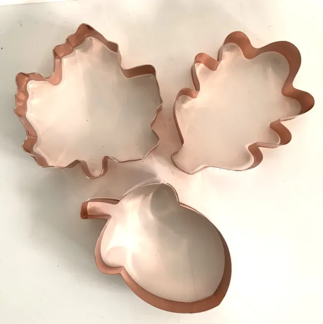3 Copper Cookie Cutters Acorn Maple Oak Leaf Fall Thanksgiving 5” Shapes **NEW