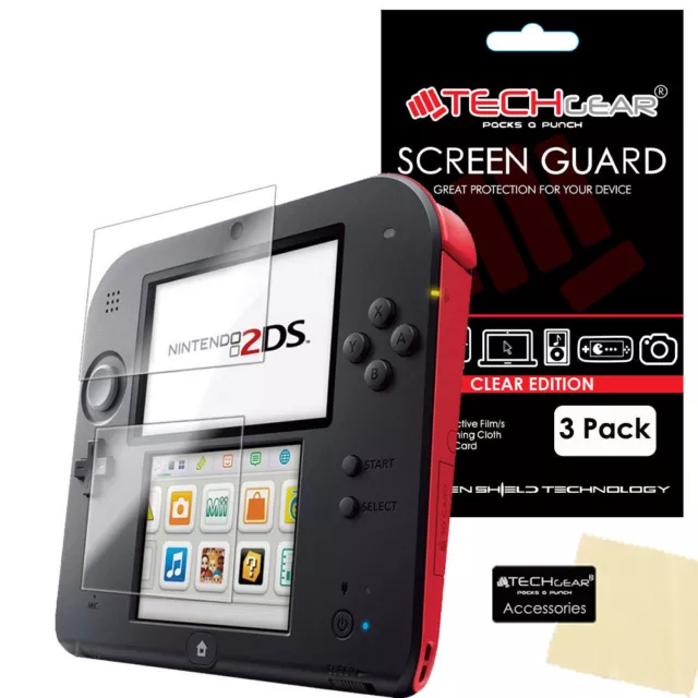 3 Pack of TECHGEAR Top & Bottom Screen Protector Guard Covers for Nintendo 2DS