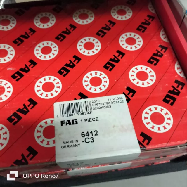 FAG 6412.C3 Deep Groove Ball Bearing, HEAVY DUTY BEARING