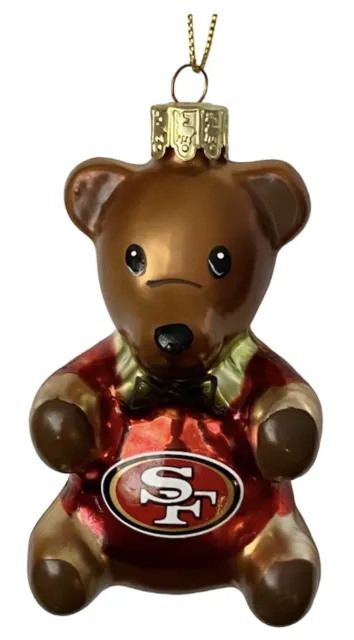 San Francisco 49ers NFL Glass Teddy Bear Christmas Tree Decoration Ornament