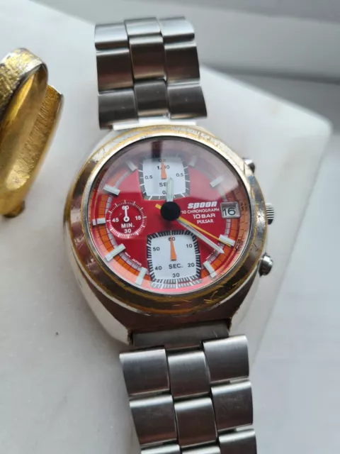 VINTAGE RED 1999 SPOON Pulsar by Seiko Chronograph 10 BAR Watch V657-6100  EUR 45,07 - PicClick FR