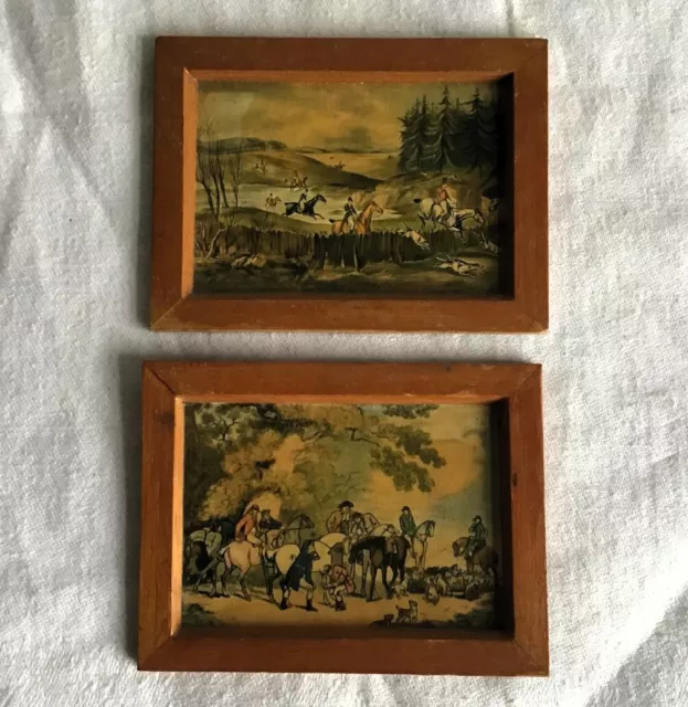 PAIR of Timber framed Doll's House Pictures. Hunting Scenes. Ready to Hang.