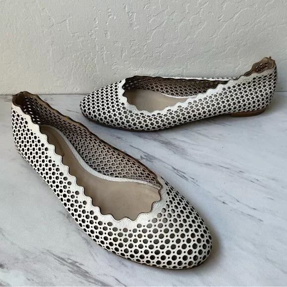 Chloe Shoes Womens Size 6.5 Lauren Perforated Leather Ballet Flats EU 36.5