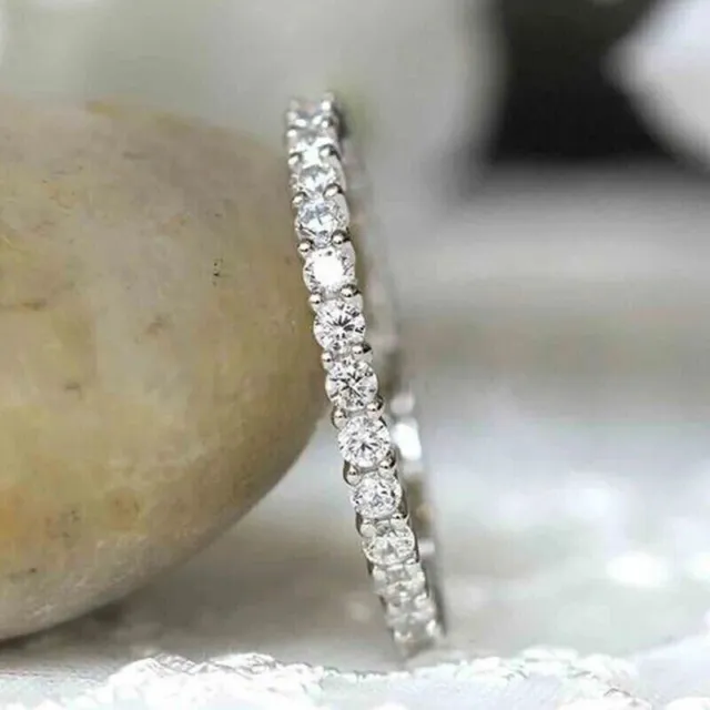 Bague de mariage pleine éternité en diamant simulé taille ronde 2 ct en or...