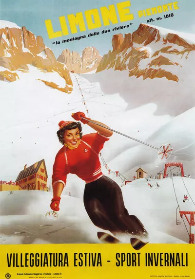 TV12 Vintage 1950's Italian Italy Limone Skiing Ski Travel Poster A2 A3