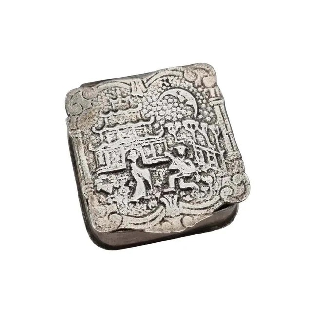 Scatola vintage in argento 925, scena tradizionale, regalo ideale per i...