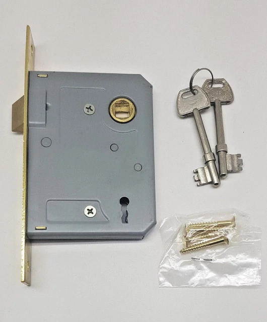 2 x York 2 Leve Mortice Sashlock Finitura Ottone Lucidato 76 mm 3" 2 tasti