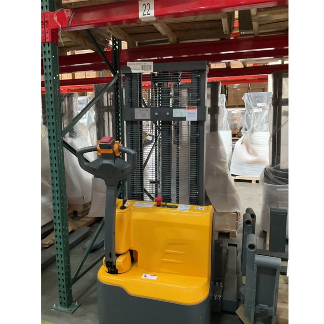 Used 3300lb 98" Fully Electric Pallet Straddle Stacker Adjustable Fork Stacker