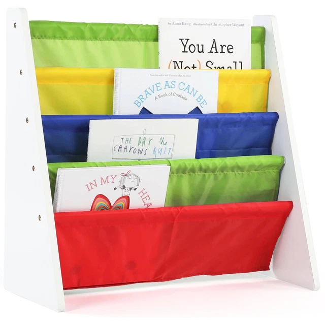 Children's bookshelf for convenient storage with fabric drop sleeves