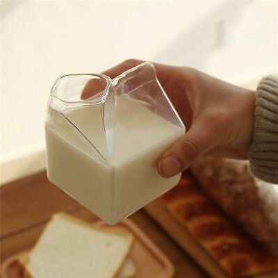 Milk Box Shape Bottle Cartoon Style Creative Mini Creamer Jugs Glass Milk Mug