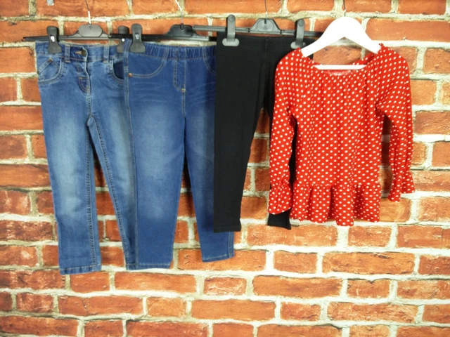 Pacchetto Ragazze Età 3-5 Anni 100% Next Jeans Leggings Top A Pois Rosso Set 110Cm