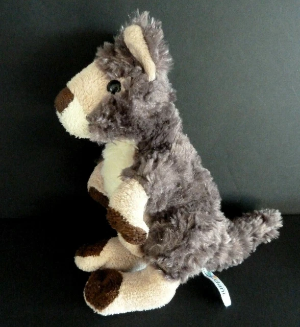 94. DOUDOU PELUCHE CREATIONS DANI KANGOUROU BLANC MARRON TAUPE POCHE Ht18cm TTBE