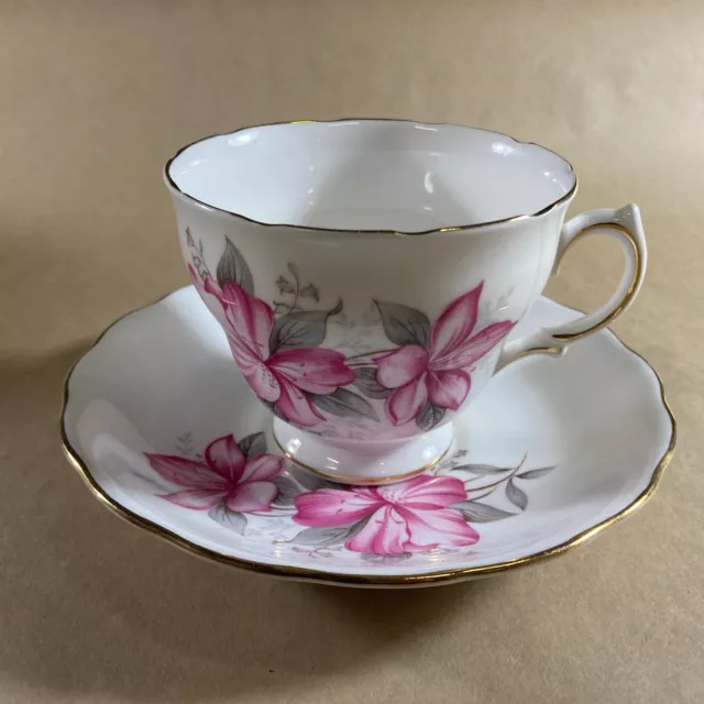 Vintage Royal Vale Pink Floral Bone China Duo Cup & Saucer Made In England