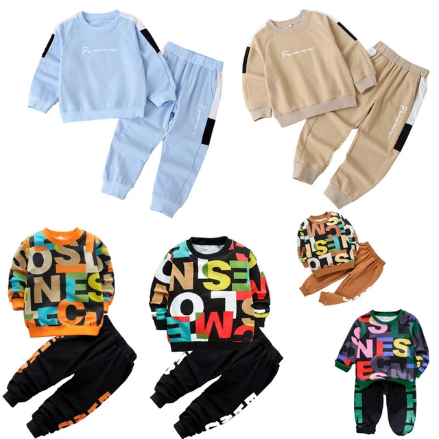 Kid Boy Casual Fall Clothes Long Sleeves Top Elastic Waistband Long Pants Set