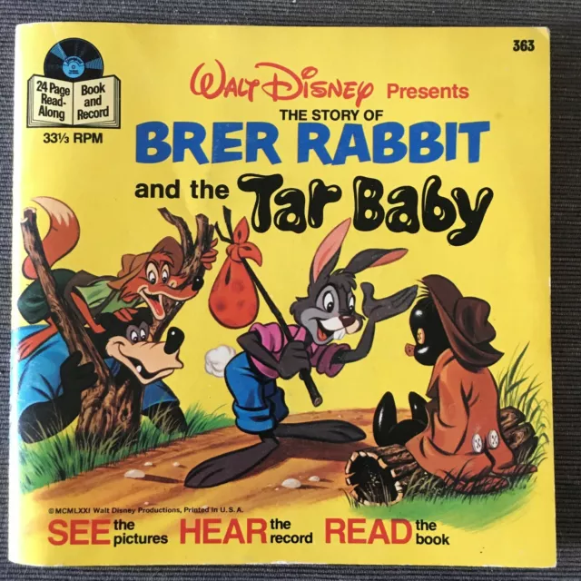Vintage Walt Disney Brer rabbit and the Tar Baby Book & Record 33 rpm 7"