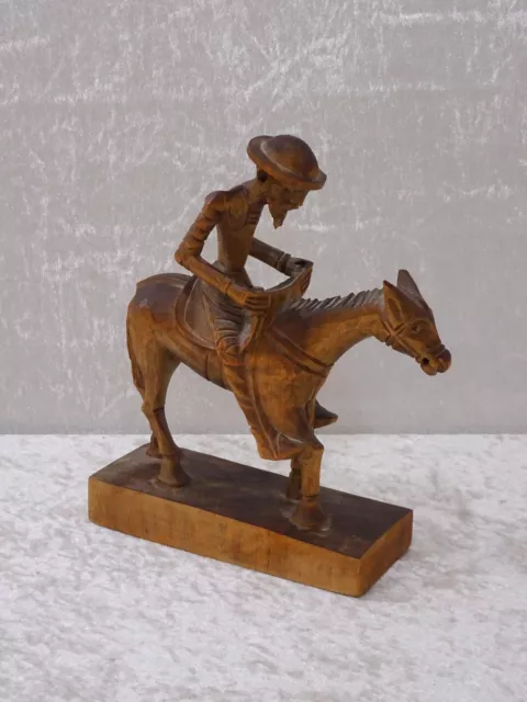 Bois Figurine Don Quichotte sur le Cheval - Handgefertigt Sculpture - 18,5 CM -