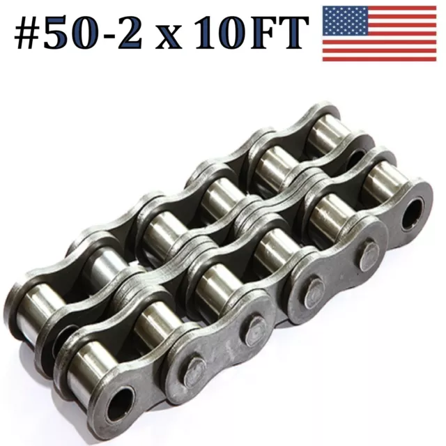 50R-2 Double Strand Roller Chain 10Ft With Connecting Link Same Day Shipping