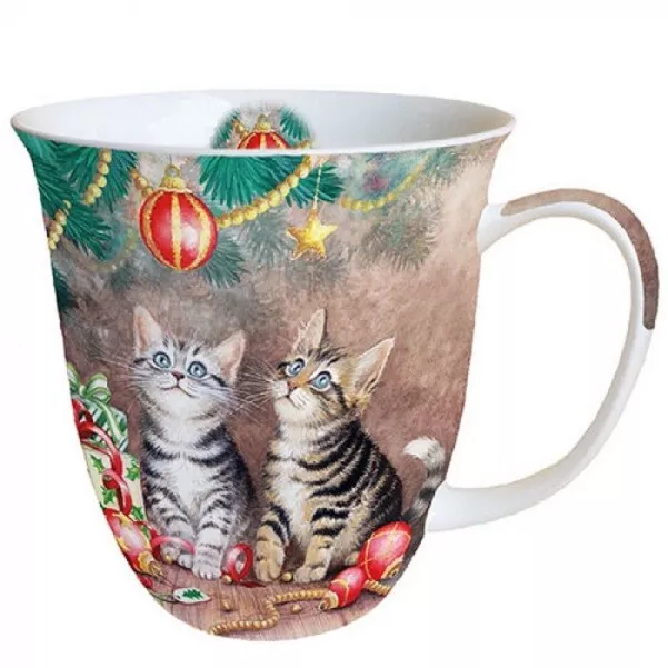 Taza Gatos Con Bolas de Navidad Taza de Té Café Porcelana Navidad