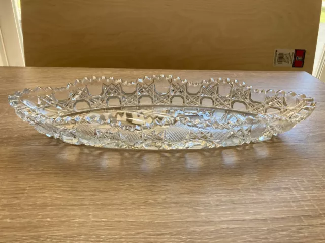 Vintage Antique American Brilliant Cut Glass  Crystal Oval Tray Relish Dish