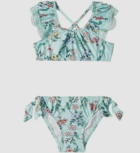 $90 Seafolly Girls Green Mystical Garden Apron Tankini Set Swimwear AUS Size 2