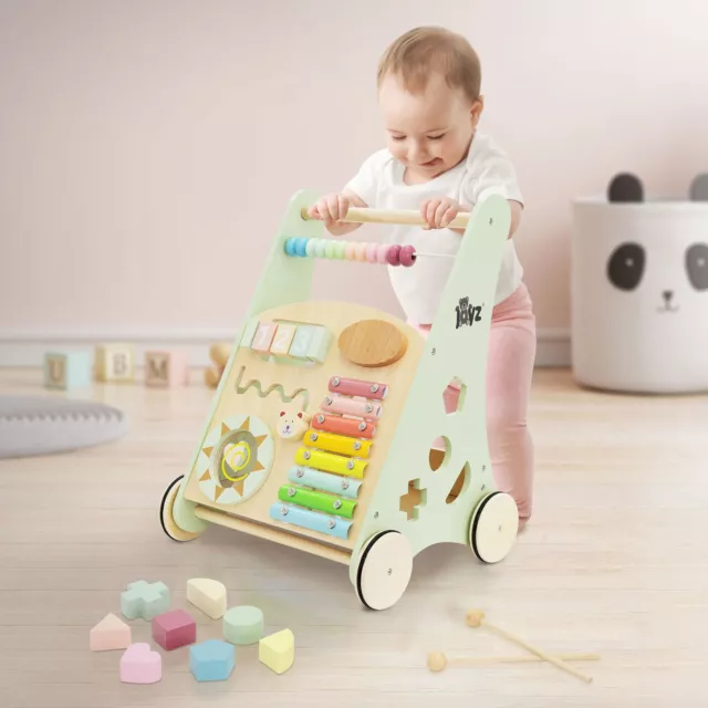 Andador multifuncional de madera verde carrito de juguete bebés/niños 12+ meses