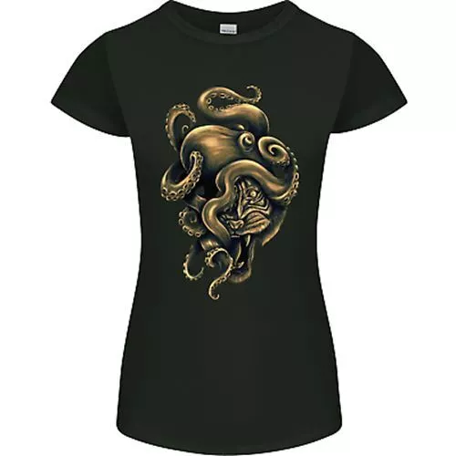 Octiger Octopus Kraken Cthulhu Tigre Donna Minuta Taglio T-Shirt