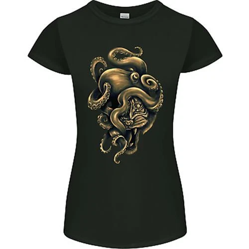 Octiger Octopus Kraken Cthulhu Tigre Donna Minuta Taglio T-Shirt