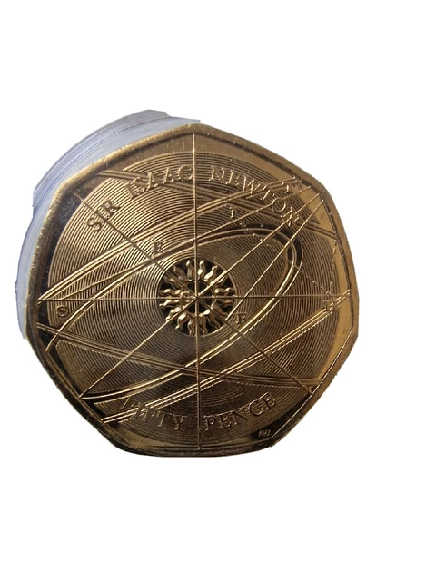 2017 Sir Isaac Newton Moneta 50P Placcata 24 carati