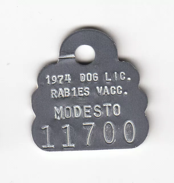 1974 Modesto (California) Rabies Vaccinated Dog License Tag #11700