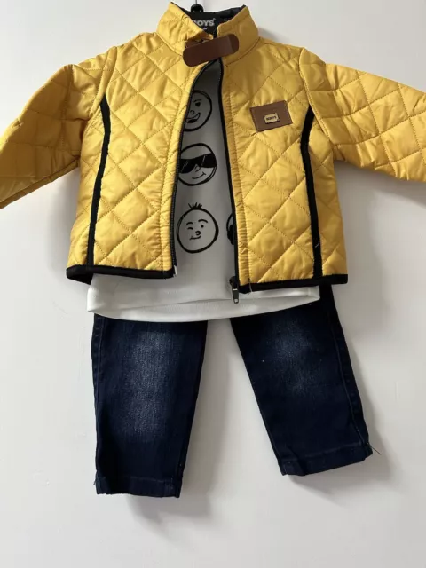 Jungen baby kleidung Geschenkset gr 92 Gelbe  Jacke Modern 3 Teilig Jeans hose