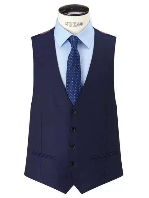 John Lewis Blue Super 100s Wool Birdseye Tailored Waistcoat Size 38R BNWT £60