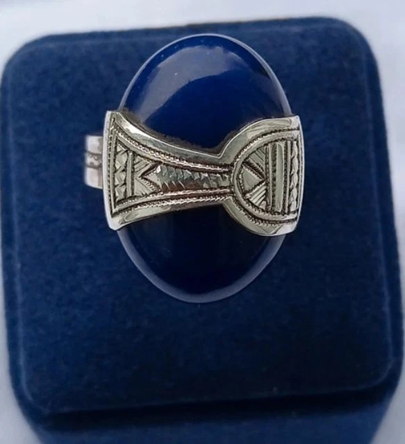 Bague Ancienne En Argent Massif 925 Taille 56, 13,2 Grammes – Magnifique Pierre Agate