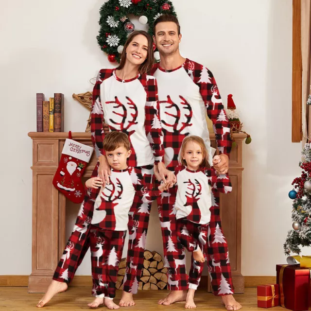 Satz Familie Heim Schlafanzüge Weihnachten Lang Arm Nachtwäsche Elch Tree Plaid