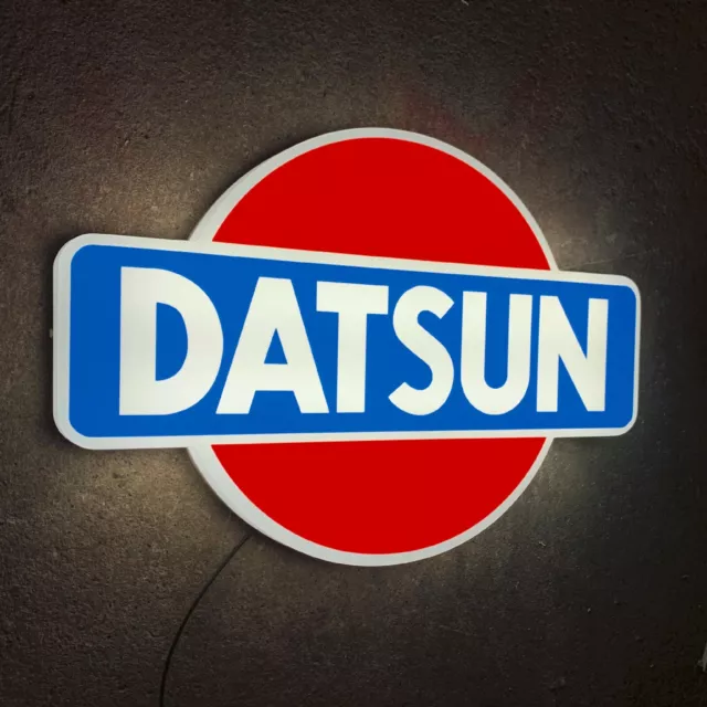 Datsun Led Illuminated Light Up Box Garage Sign Petrol Car Gasoline Emblem Badge