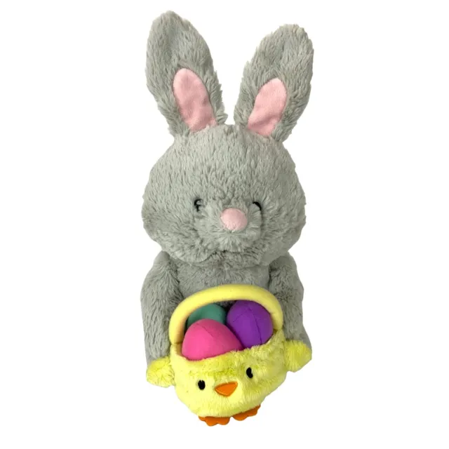 Gund Easter Bunny Plush with Basket Eggs Soft Cuddly Gray 10 inch Stuffed Animal