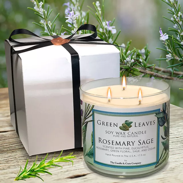Rosemary Sage Scented 3-Wick Soy Wax Candle, Freshly Handmade When You Order!