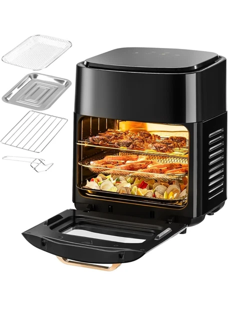 Forno Friggitrice Ad Aria Calda 12Lt Digitale 1800W Frigge Cuoce Senza Olio Nero