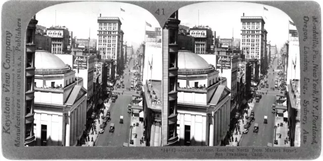 c.1925 SAN FRANCISCO GRANT AVENUE ELEVATED VIEW from MARKET & O'FARRELL~NEGATIVE