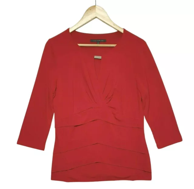 Liz Jordan Ladies Red Keyhole Top Size Medium 3/4 sleeves