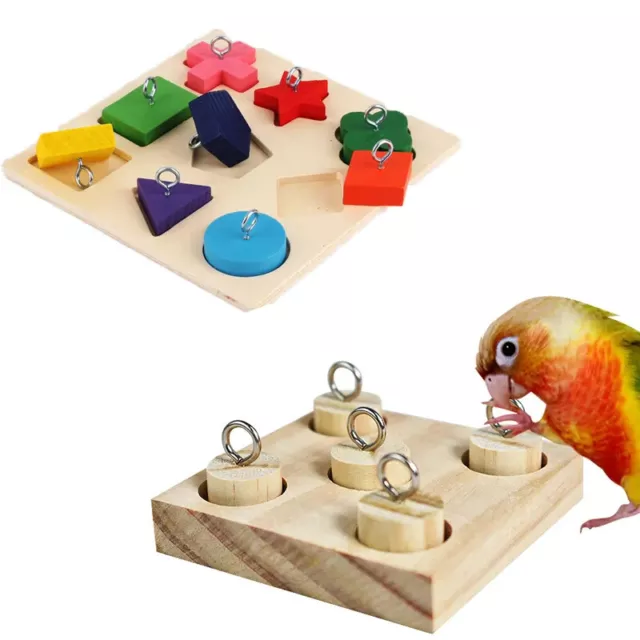 Bird Parrot Toys Wooden Interactive Training Block Puzzle DIY Toy Pet