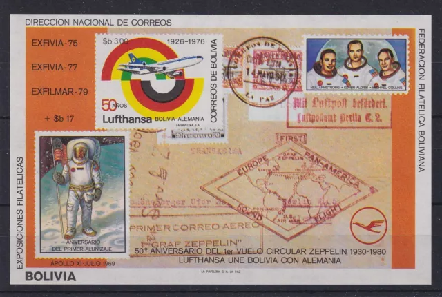 Bolivien 1976 Blockausgabe 50 Jahre Lufthansa / Apollo 11  Mi.-Nr. Block 105 **
