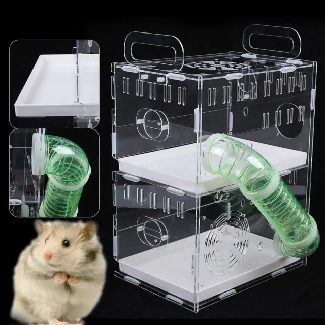 Acrylic Hamster Palace Mouse Gerbil Habitat House Large Hutch 2 Tier Home Cage